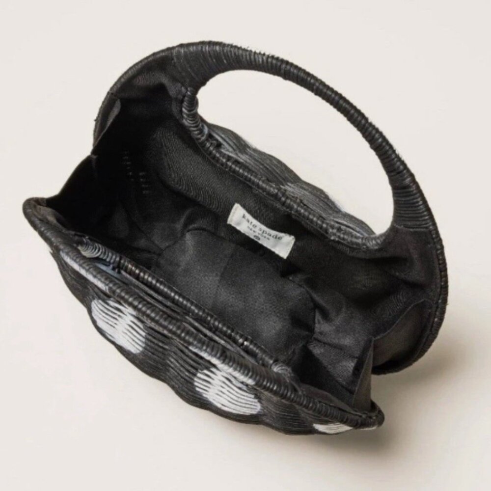 NWT Black and White Kate Spade Polka Dot Wicker Handbag - Picture 4 of 4